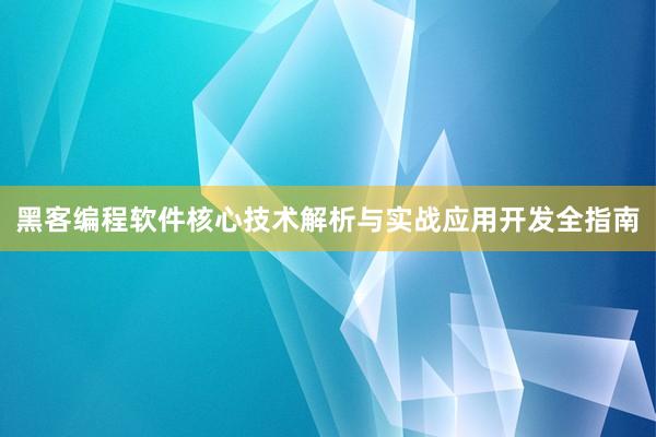 黑客编程软件核心技术解析与实战应用开发全指南